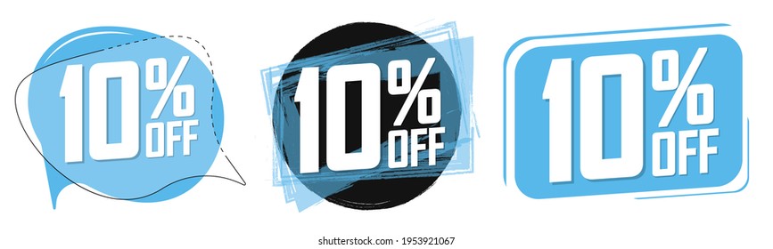 Set Sale 10% off banners, discount tags design template, promo app icons