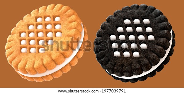 set of Sandwich cookie with cream filled. 3d\
illustration 