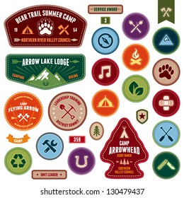 Set Of Scout Badges And Merit Badges For Outdoor Activities