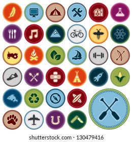 Set Of Scout Merit Badges For Outdoor And Academic Activities