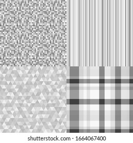 Set of seamless patterns. Abstract geometric wallpaper of the surface. Striped multicolored background. Print for banner, flyer or poster. Black and white illustration