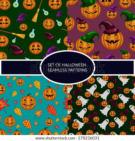 Set of seamless patterns with pumpkin halloween