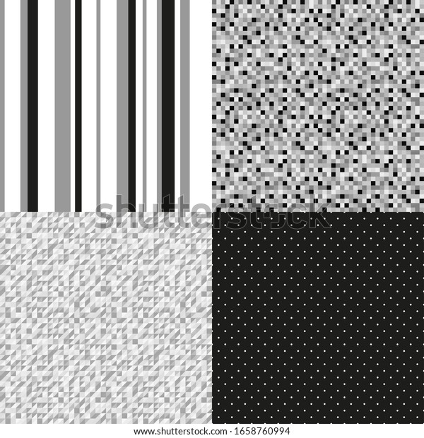 シームレスなパターンのセット 縞模様 抽象的なドット付き壁紙 ストライプの多彩色の背景 バナー チラシ ポスター用に印刷します 白黒のイラスト のイラスト素材