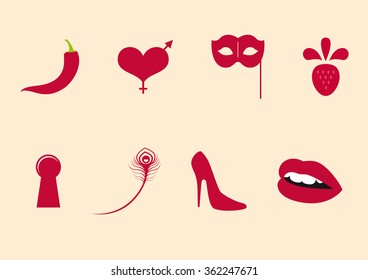 Red Sexy Icons Set Vector Simple Stock Vector Royalty Free 1373267480