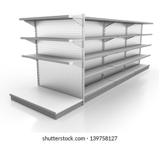 Set Of Shop Shelves. 3d Image At An Angle.