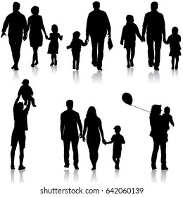 Set silhouette happy family on white stock vector royalty free 609053924