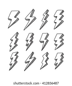 Set Of Simple Lightning Doodle