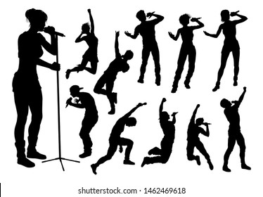 A Set Of Singers Pop, Country Music, Rock Stars And Hiphop Rapper Artist Vocalists In High Quality Detailed Silhouette