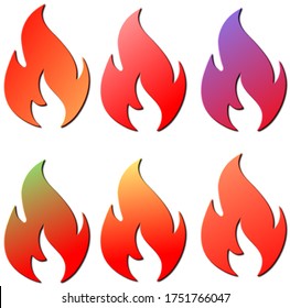 A Set Of Six 3D Illustrations Twin Coloured Flames.