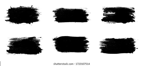 set six black strokes of paint isolated on a white background. design brush