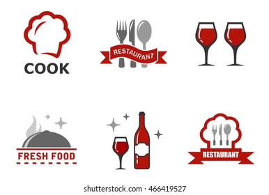 set six restaurant symbols with red accent - Powered by Shutterstock