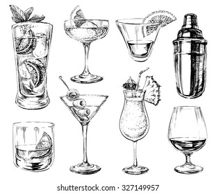 Hand Drawn Cocktail Alcoholic Drinks Glasses Stock Vector (Royalty Free ...