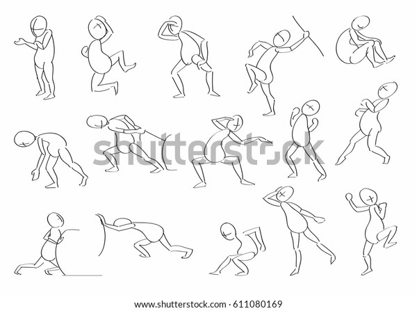 Set Sketches Man Motion Stock Illustration 611080169