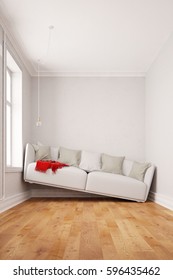 Set up small rooms with a couch between two walls (3D Rendering)