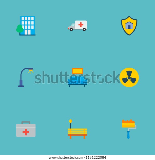Set of smart city icons flat style symbols with\
bench, painting, street light and other icons for your web mobile\
app logo design.