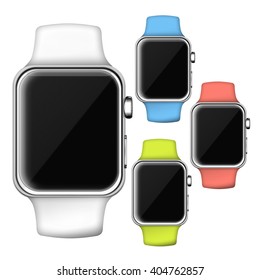 Set Of Smart Watch In Apple Style Isolated On White Background. 3D Illustration.
