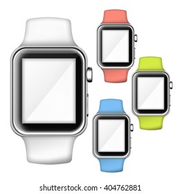 Set Of Smart Watch In Apple Style Isolated On White Background. 3D Illustration.
