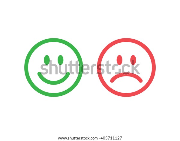 笑顔の絵文字のセット 線のアイコン絵文字 幸せで不幸な笑顔 緑と赤 のイラスト素材
