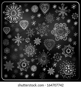 Set Snowflakes  Chalkboard texture