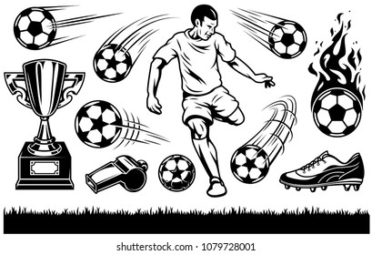 Set of soccer elements and objects. illustration. - Powered by Shutterstock