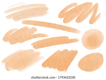 Set of soft, nude shades brushstrokes isolated on white background