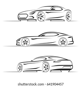 Set Sports Car Silhouettes Outlines Contours Stock Vector (Royalty Free ...