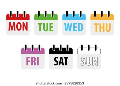 set square icon pages calendar, days of the week - Sunday, Monday, Tuesday, Wednesday, Thursday, Friday, Saturday. Date days to-do list. Reminder, schedule line simple sign. Organizer concept - Powered by Shutterstock