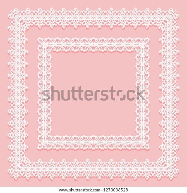 Set of square lace frames. White on pink\
background. Rasterized\
version