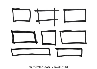 Set of  square and rectangle shapes drawn with black marker pen on isolated white background - Powered by Shutterstock - Get 15% off with code: PIKWIZARD15