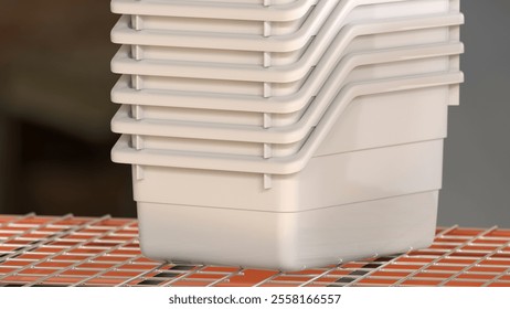 A set of stackable bins designed for efficient space-saving storage and organization, ideal for use in homes, offices, and various organizational settings to keep items neatly arranged.