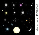 Set Of Stars And Moon