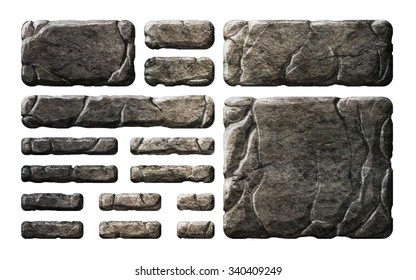 A set of stone buttons, panels and elements