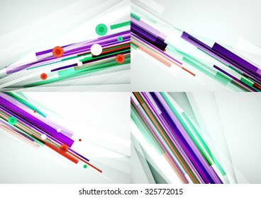 Set of straight lines design abstract backgrounds. Geometric shapes, stripes on light layout with copyspace