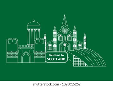 set in the style of a flat design on the theme of scotland.