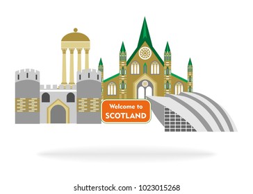 set in the style of a flat design on the theme of scotland.