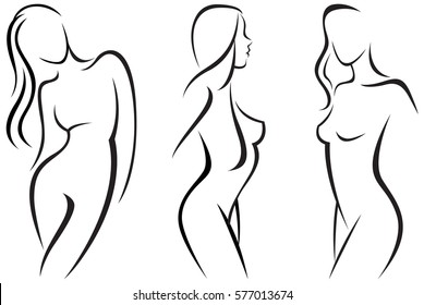 Set stylized beautiful women silhouettes