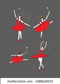 Set with Sugar plum fairy with magic wand in different poses