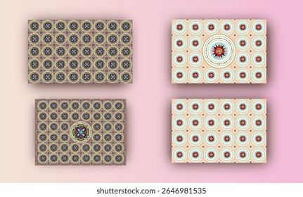 set of summer backgrounds. Seamless pattern for backgrounds. Geometrical wallpaper. Arabesque islamic andalusian inspired graphic vector design.