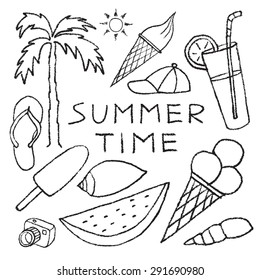 Set Summer Sketches Hand Drawn Pencil Stock Illustration 291690980 