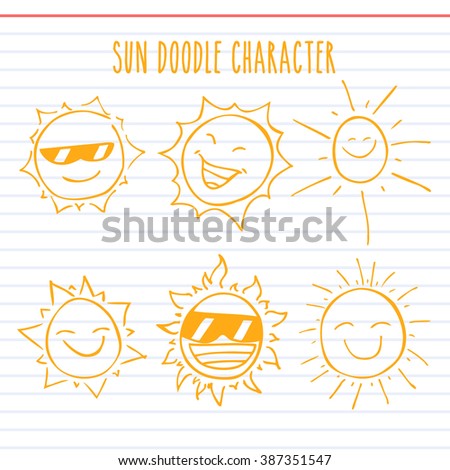 Set of sun doodle charcacter