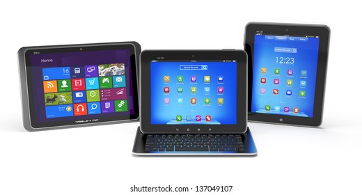 Set of Tablet PCs and keyboard isolated