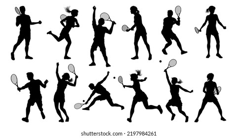 A set of tennis player man and woman silhouette sports people design elements - Powered by Shutterstock