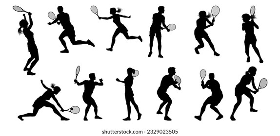 A set of tennis player man and woman silhouette sports people design elements - Powered by Shutterstock