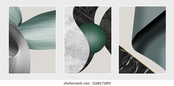 A set of three 3 d abstract background of minimalism. A geometric pattern of art hand-painted illustrations,
