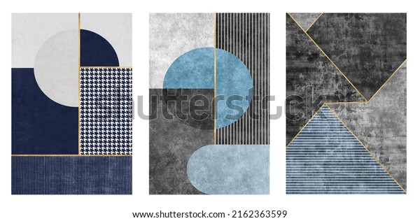 A set of three abstract minimalism backgrounds. Contains geometric art design, for wall decoration, wallpaper, mural.