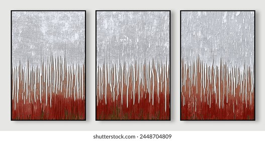 Set of three abstract hand drawn landscape oil painting wallpapers