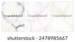 Set of three Congratulation Greeting Cards. Vector illustration isolated on a white background. Elegant minimalist design of Congrats cards. Luxury design congratulations card. Creative set 2.
