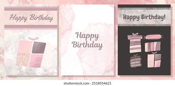 Set three Elegant Happy Birthday Cards. Creative type 16 pink greeting card. Vector illustration background. Colourful minimalist design Anniversary Birthday Cards. Aesthetic Bornday celebration card. - Powered by Shutterstock