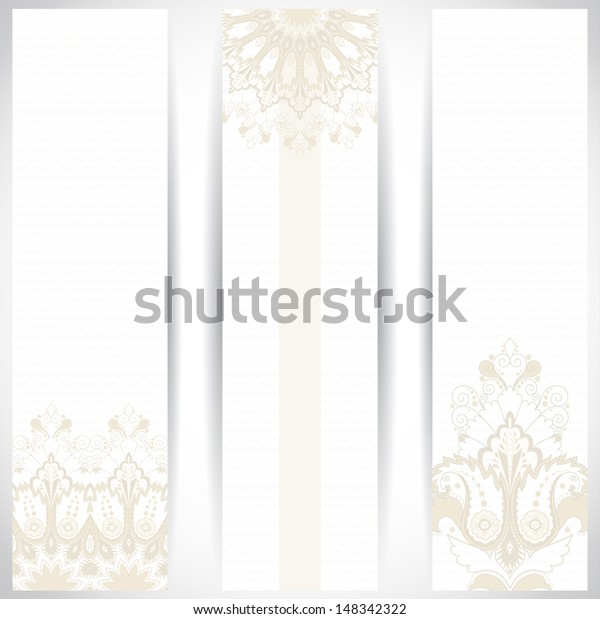  Set of three vertical\
banners. Oriental pattern. Place for your text. Raster copy of the\
vector.