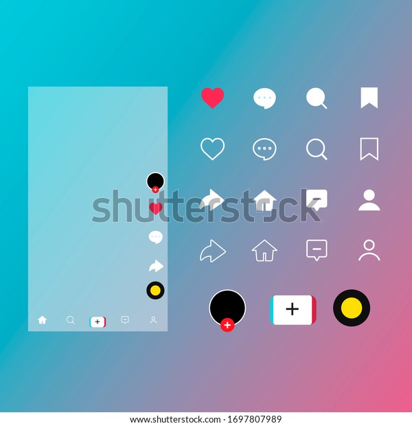 Set Tik Tok Social Network Icons Stock Illustration 1697807989